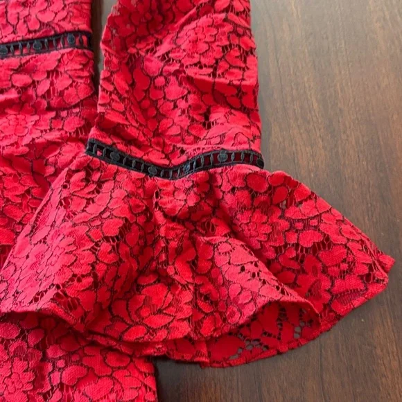Shoshanna Romantic Red Lace Long Sleeve Keyhole Dress NWT Anthropologie - Picture 15 of 16